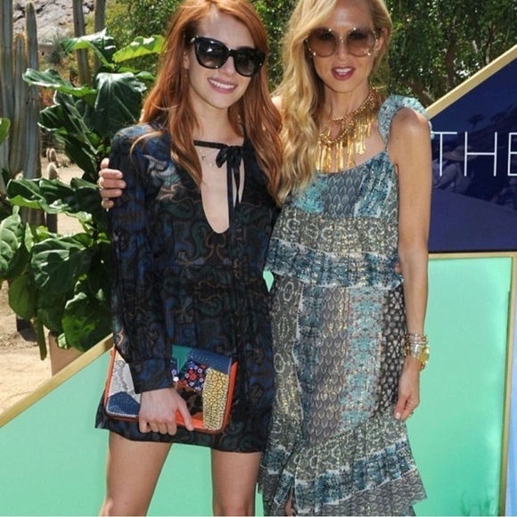 Revolve Rachel Zoe Silk Liridona Mini Dress Blue Size 2 XS V Neck Plunge Ruffle - Picture 10 of 17